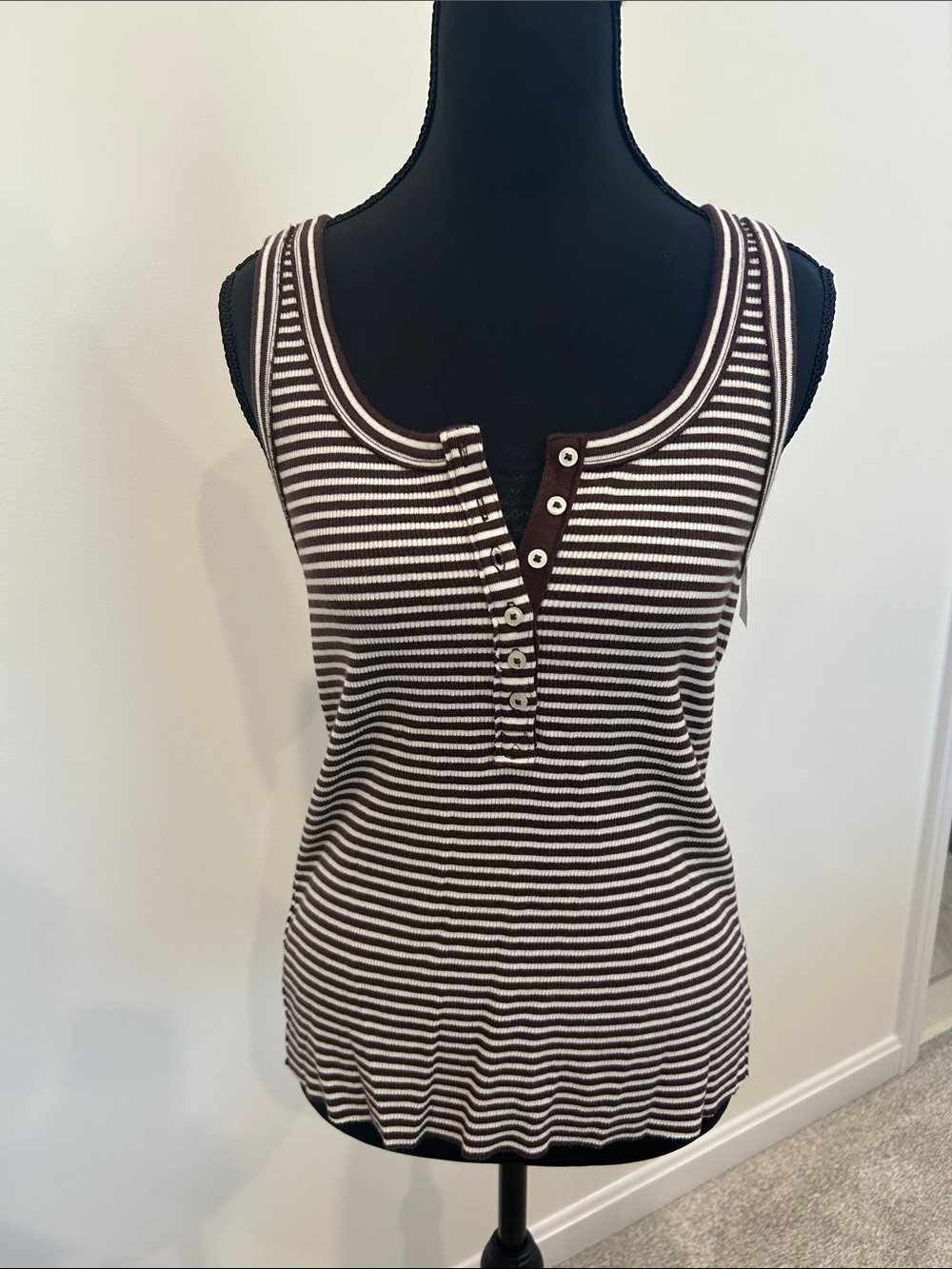 aerie Brown & Cream Striped Henley Tank